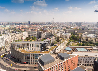 Helicopter view of Berlin skyline