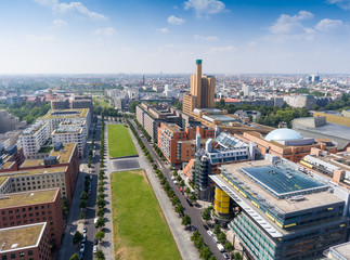 Aerial view of Potsdamer Platz area and gardens in Berlin, Germa