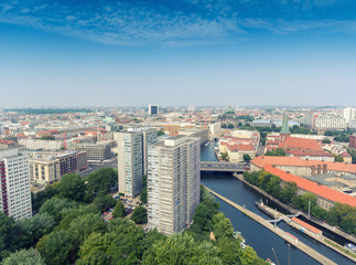 Berlin aerial skyline over Spree river, Germany