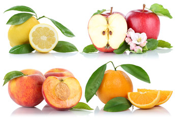 Früchte Apfel Orange Pfirsich Äpfel Orangen Collage Freistelle