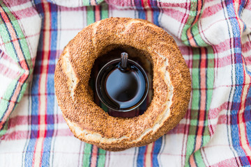 Simit with tea / Turkish Bagel.