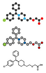 Cetirizine (levocetirizine) antihistamine drug molecule. 