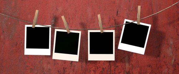 our blank instant photos hanging on the clothesline 