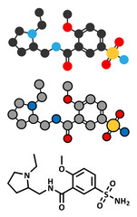 Sulpiride antipsychotic (neuroleptic) drug molecule.