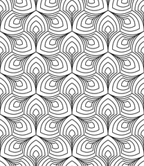 Vector seamless texture. Modern abstract background. Repeated monochrome pattern of curved tiles.