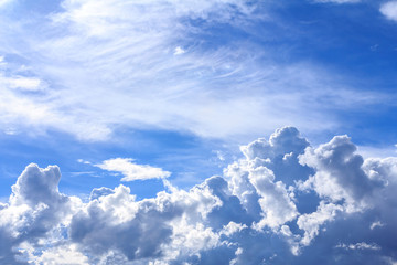 Blue sky with white clouds and rain clouds.