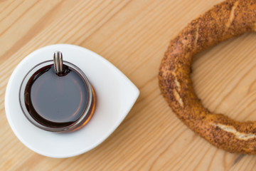 Simit with tea / Turkish Bagel.