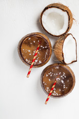 Coconut Water with Pulp. Selective focus.