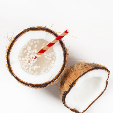 Coconut Water with Pulp. Selective focus.