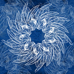 Seamless pattern with feathers. Round kaleidoscope