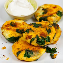 Mashed Potato Cakes With Spinach. Selective focus.