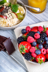 Bowl of fresh fruit. Bblackberries; raspberries; blueberries.