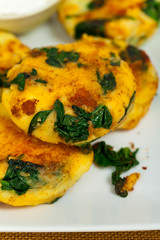 Mashed Potato Cakes With Spinach. Selective focus.