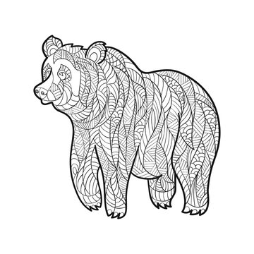 Vector monochrome hand drawn zentagle illustration of bear. 