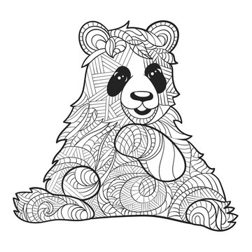 Vector monochrome hand drawn zentagle illustration of panda bear