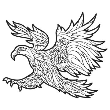 Vector monochrome hand drawn illustration of eagle.