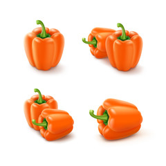 Vector Set of Orange Sweet Bulgarian Bell Peppers, Paprika Isolated