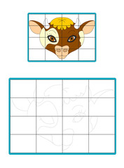 Cartoon cow face - isolated - with coloring page - illustration for children