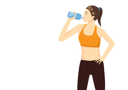 Sport woman lifting bottle and drinking water after workout for refresh.