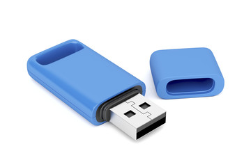 Blue usb flash drive - obrazy, fototapety, plakaty