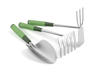 Rake, trowel and hoe
