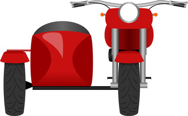 Color classic caferacer motorcycle with side car front view isolated illustration