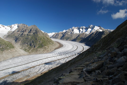 Aletsch glacier  Swiss alps Majestic view the largest gracier in Alps and UNESCO herritage from Bettmeralp, Valais, Switzerland, Europe