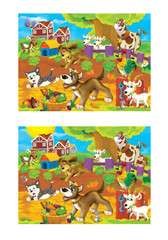 Cartoon page with differences - farm scene - isolated - illustration for children