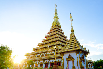 Thailand Bhudda temple golden Stupa Khonkaen landmark,Temple Sunset  in Khon Kaen, Thailand  Wat Nong Waeng (Temple), © kowit1982