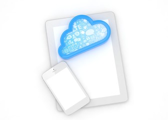 tablet pc, smart phone and cloud. 3d rendering.