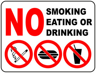 Prohibition Signs for Smoking, Eating and Drinking