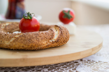 Simit with tea / Turkish Bagel.