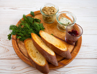 Smoked chicken and soft cheese spread, mousse, pate in a jar wit