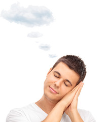 Man dreaming with cloud above his head
