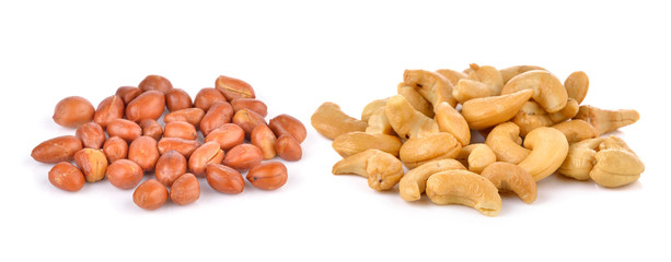 Cashews and peanats on white background