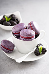 French macarons on a gray table