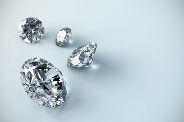 Group of diamonds placed on white background, 3D illustration.