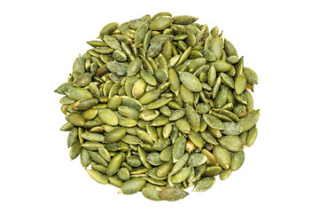 Pumpkin seeds on a white background.