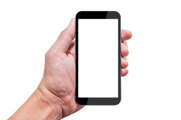 Isolated hand holding smartphone