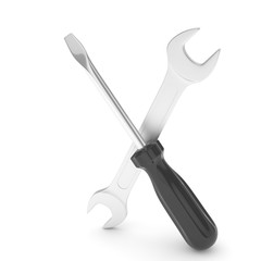 3D Illustration Wrench and screwdriver, service concept