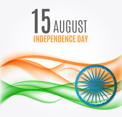Indian Independence Day Background with Waves and Ashoka Wheel. Vector Illustration.