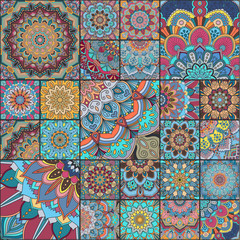 Colorful blue tiles of different size