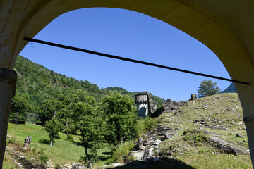 Ruins of Serravalle castle at Semione on Blenio valley