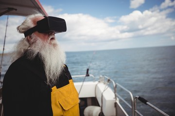 Fisherman using virtual reality glasses