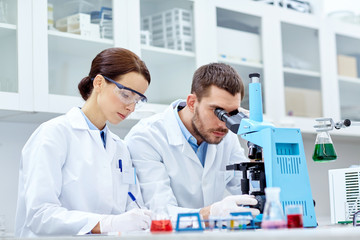 young scientists making test or research in lab