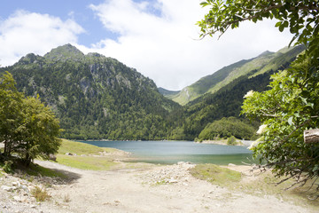 Lake between mountains in the Ayous Lakes, Pyrenees, France