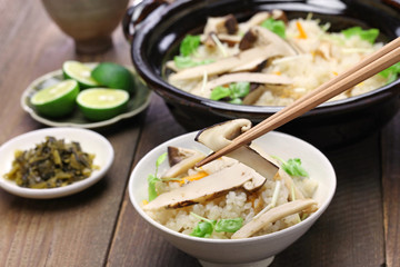 matsutake gohan, rice cooked with matsutake mushroom, japanese food