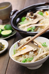 matsutake gohan, rice cooked with matsutake mushroom, japanese food