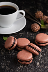 Chocolate french macarons with ganache filling