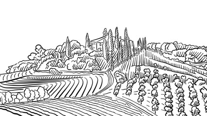 Naklejki  Prowansalski krajobraz jabłoń i winnica
